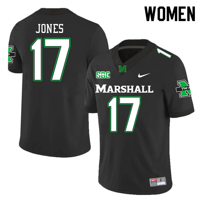 Women #17 K.J. Jones Marshall Thundering Herd SBC Conference College Football Jerseys Stitched-Black
